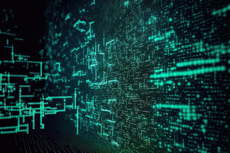 digital matrix particles and grid abstract backgroundの素材