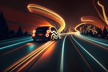Long exposure automobile light streaks in trafficの素材