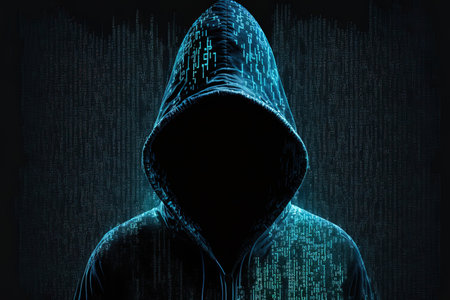 The hooded hacker uses the binary code concept for both hacking and malwareの素材