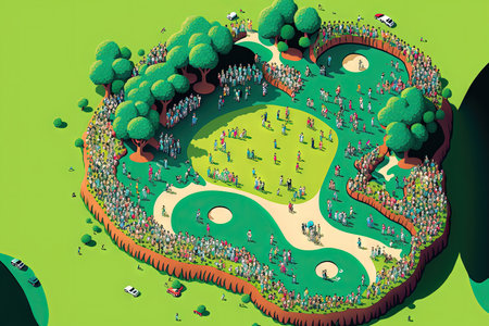 picture of a crowded golf green from aboveの素材