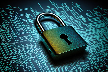 security concept with a padlock against a digital backgroundの素材