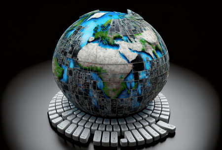 globe of the world and computer keyboardの素材
