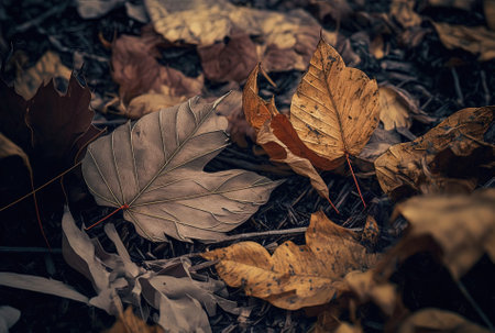 dry leaves covering the groundの素材