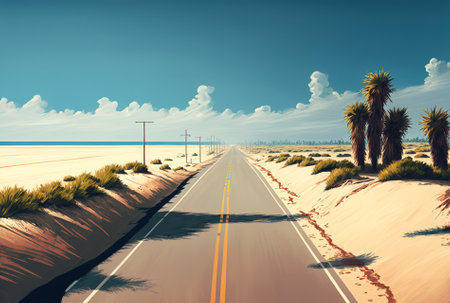 Road going to the summer beach is desertedの素材