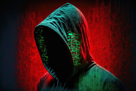 digital composite image of hacker and screenの素材