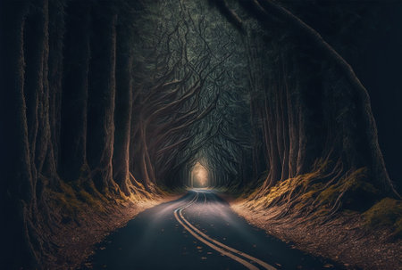 Lovely picture of a deserted road in the midst of a forestの素材