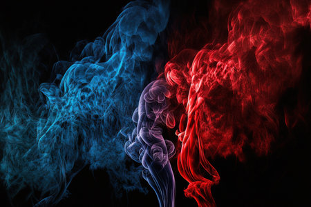 Red blue light with smoke and a black backgroundの素材