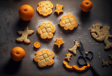 Making biscuits using mandarins and cookie cuttersの素材