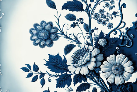 Retro, antique flower design in blue and whiteの素材