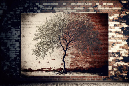 tree and old brick backgroundの素材