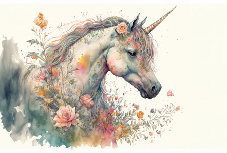 a unicorn amid flowers in watercolor 1の素材