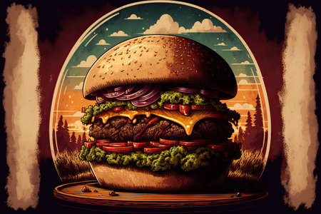 a wonderful retro burger with beef and saladの素材