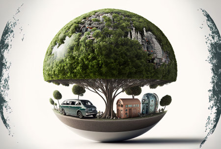 sphere including vehicles and treesの素材