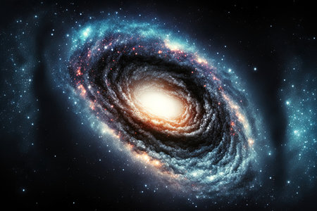 galaxy with stars and interstellar dust shown in the universeの素材
