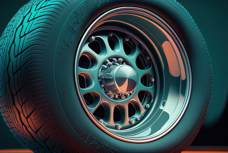 close up of a car wheel with new tiresの素材