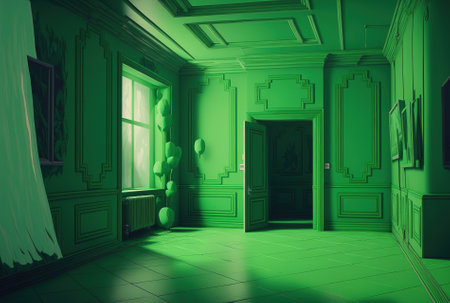 Genuine interior design of a green vacant roomの素材