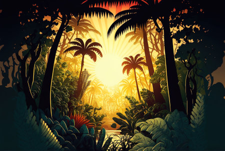 Sun Background Tropical Jungle Landscapeの素材