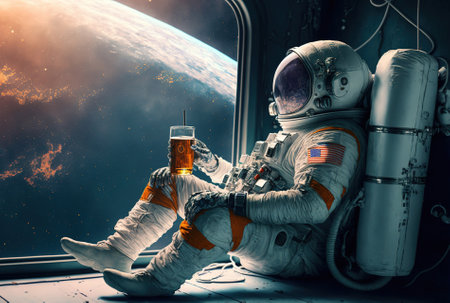astronaut taking a break in spaceの素材