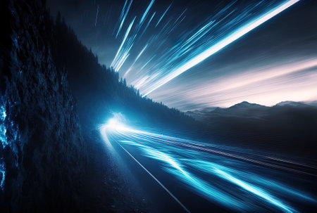 blue toned light streaks that are hazyの素材