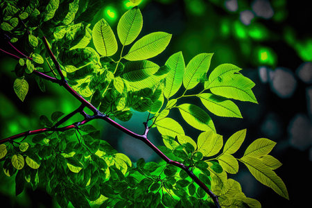 in spring, vibrant green foliageの素材