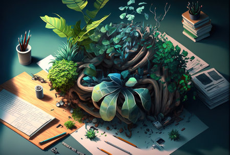 from above plant close to office supplies and technologyの素材