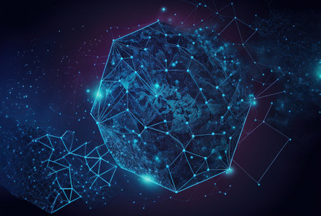digital technology presentation background with an abstract polygonal mesh of spaceの素材