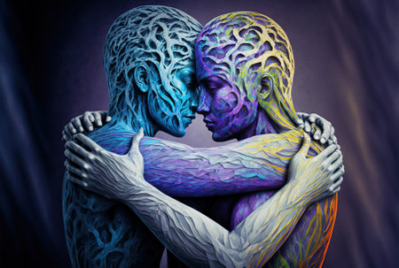 Image of self love showing individuals embracing one anotherの素材