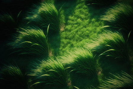 Green grass backdrop texture seen from aboveの素材