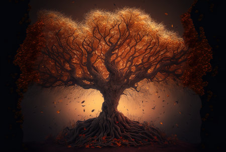 Long image of a witchcraft inspired autumn treeの素材