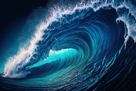 Image of waves in a blue oceanの素材