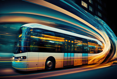city bus in motion swirl of trafficの素材