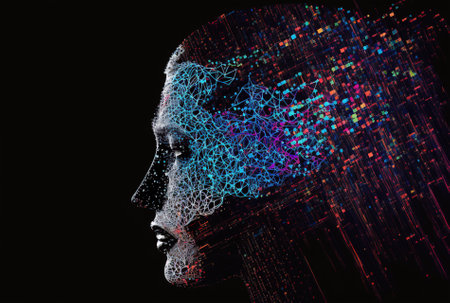 Head outline on an abstract programming backgroundの素材