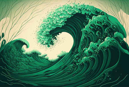 beautiful modern illustration in green color with a wave styleの素材