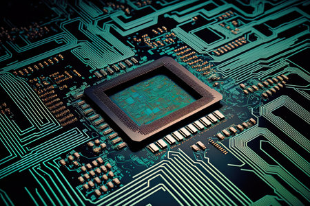 technological remix of a smart microchip backdrop on a motherboardの素材