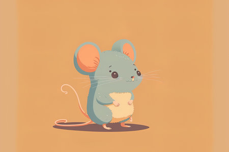 A cute mouse is depicted in flat styleの素材