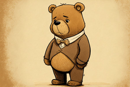 A beautiful, cuddly bear that is hand drawn into a comedy figureの素材