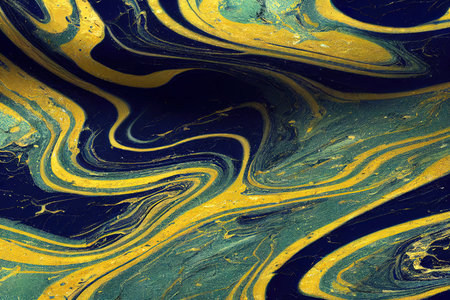 Abstract luxury marble background. Digital art marbling texture. Blue, gold and white colorsの素材