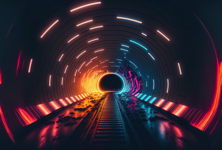 A stunning depiction of a neon lit, futuristic tunnelの素材