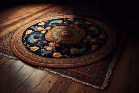 Arabic rug on a hardwood floorの素材