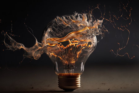 An actual tungsten filament bulb exploded. accelerated photography.の素材