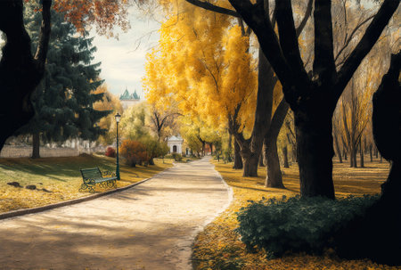 An autumnal city park scene Fall in Moldovaの素材