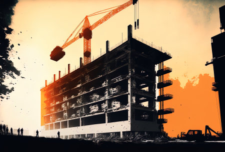 Building under construction with a craneの素材