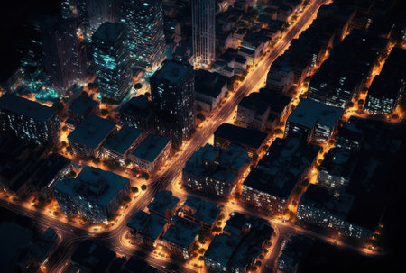 Night view of the modern city. 3d rendering toned imageの素材