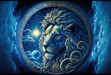 Blue sky, the astrology background for the sign of Leo, and a blue horoscopeの素材