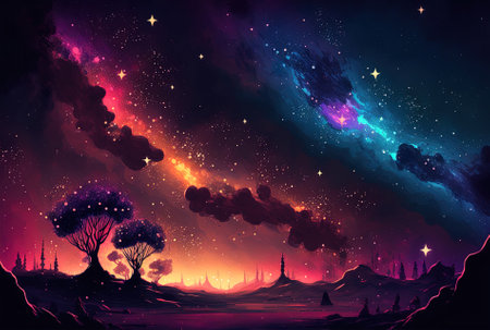 a vivid night sky filled with stars, nebula, and galaxiesの素材