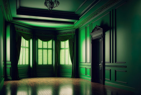 a luxurious vacant room with a green gradient backdrop for your writing and imagesの素材