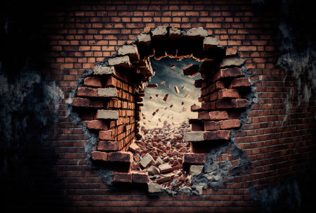 broken brick wall at the furnaceの素材