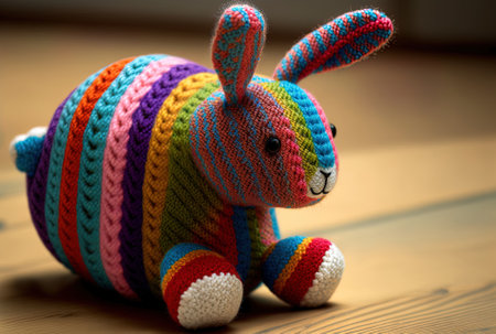 Colorful toy rabbit in knittingの素材