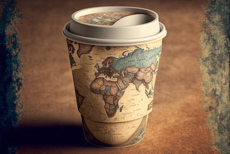 coffee cup with maps on the top viewの素材