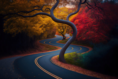 colorful twisty road in the fallの素材